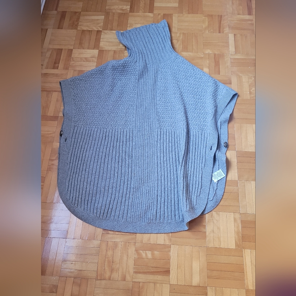 Gray Ribbed Shrug Poncho Sweater